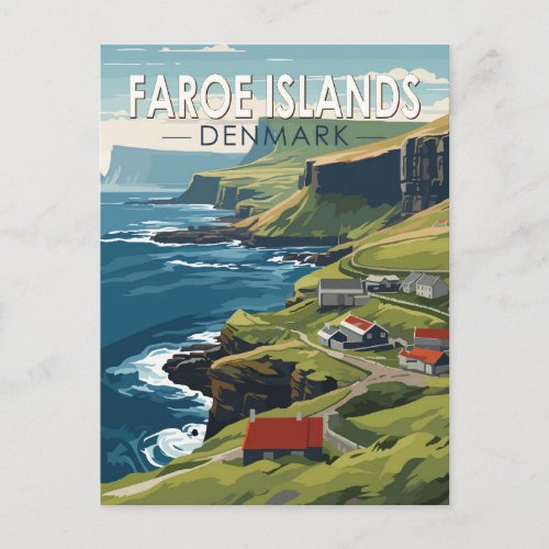 Faroe Islands Denmark Travel Art Vintage Postcard
