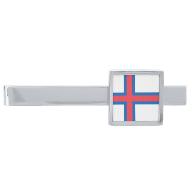 Faroe Islands Flag Silver Finish Tie Bar (Front)