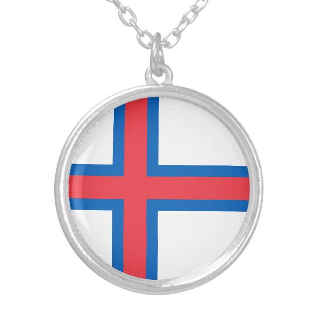 Faroe Islands Flag Silver Plated Necklace (Front)
