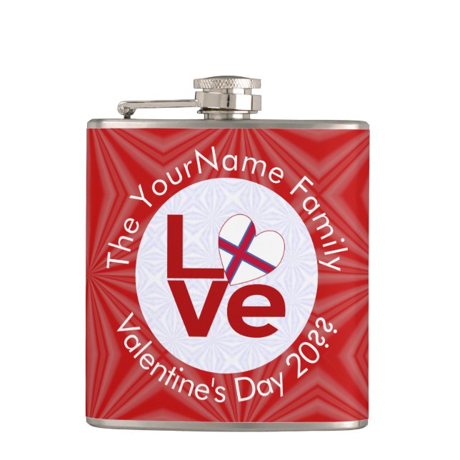 Faroe Islands Red LOVE Flag Personalized  Flask (Front)