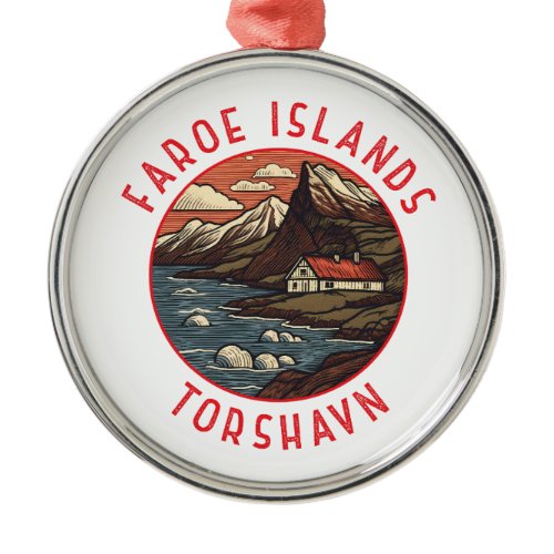 Faroe Islands Tórshavn Retro Distressed Circle Metal Ornament