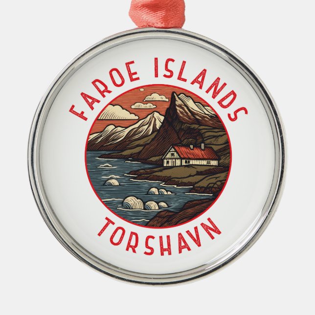 Faroe Islands Tórshavn Retro Distressed Circle Metal Ornament (Front)