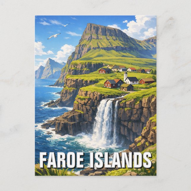 Faroe Islands Waterfall Postcard (Front)
