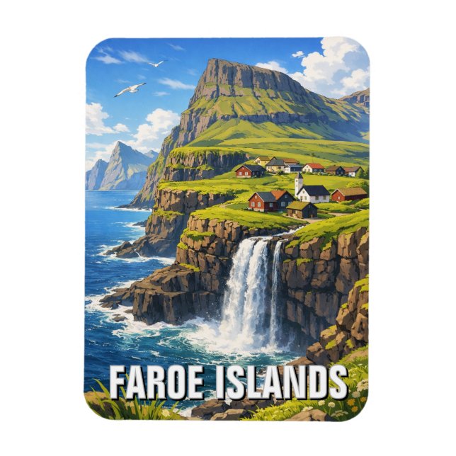 Faroe Islands Waterfall Postcard Magnet (Vertical)
