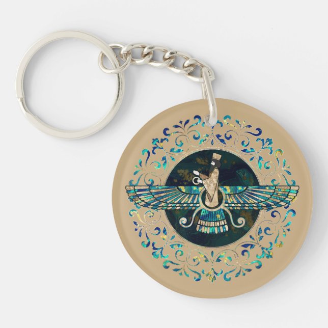 Farohar - Faravahar - Fravashi Marble and Gold Keychain (Front)