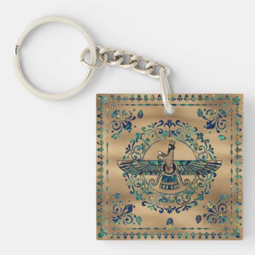 Farohar _ Faravahar _ Fravashi Marble and Gold Keychain