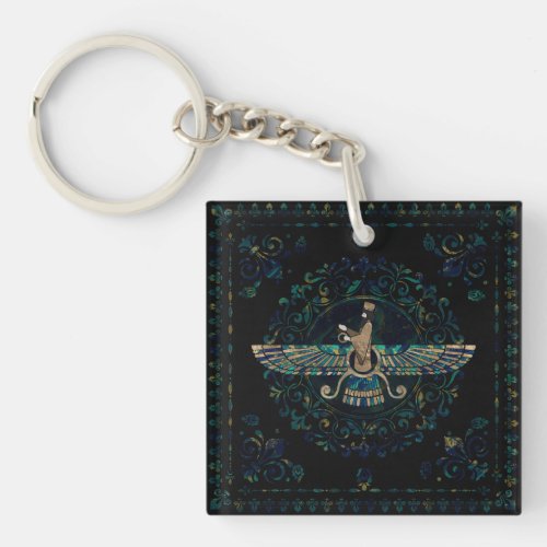 Farohar _ Faravahar _ Fravashi Marble and Gold Keychain