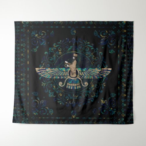 Farohar _ Faravahar _ Fravashi Marble and Gold Tapestry