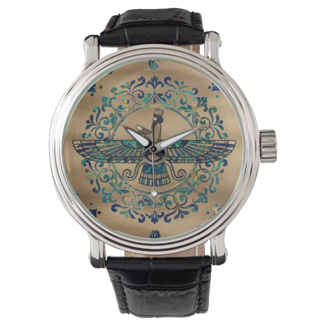 Farohar - Faravahar - Fravashi Marble and Gold Watch (Front)