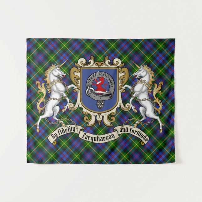 Farquharson Clan Badge & Unicorns w/Tartan  Tapestry (Front (Horizontal))