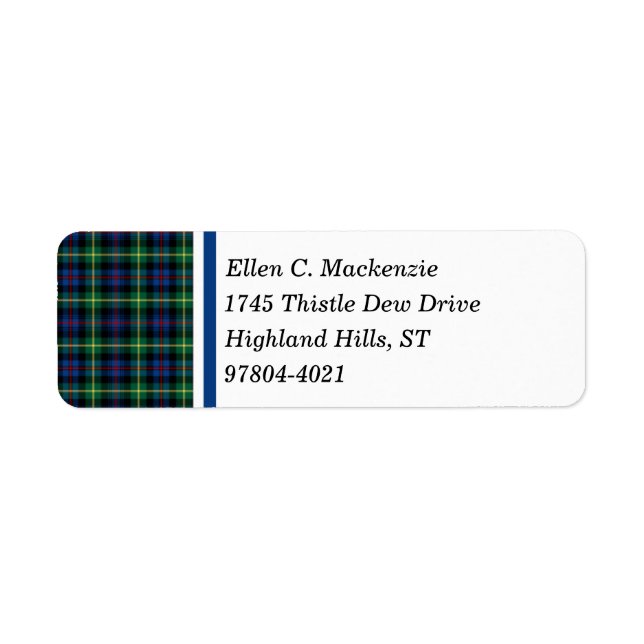 Farquharson Clan Bright Blue and Green Tartan Label (Front)