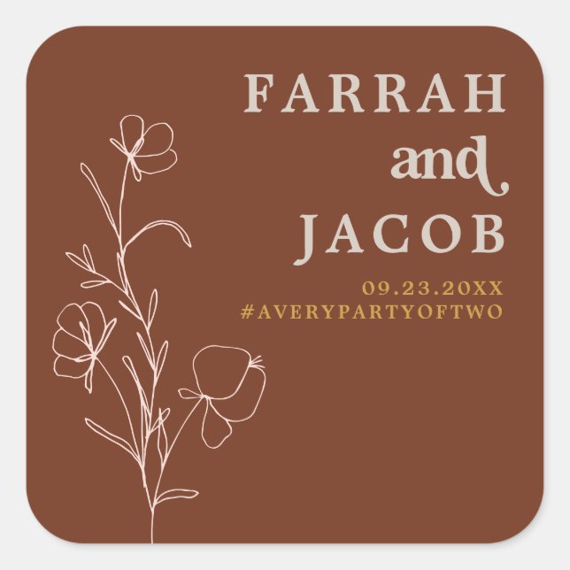 FARRAH Retro 70's Rust Floral Earth Child Wedding Square Sticker (Front)