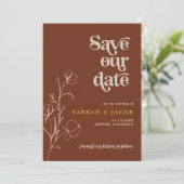 FARRAH Retro 70's Rust Floral Photo Save the Date Invitation (Standing Front)