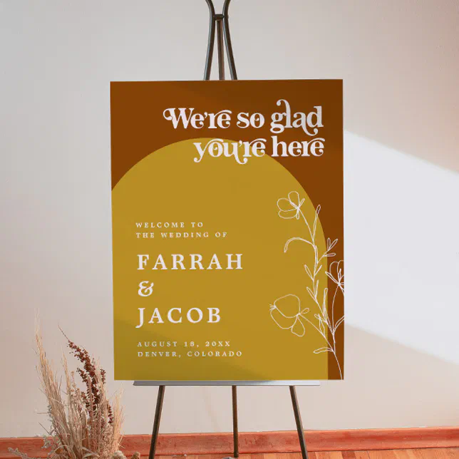 FARRAH Retro 70s Rust Mustard Arch Wedding Welcome Foam Board | Zazzle