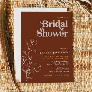 FARRAH Retro 70's Rust Mustard Bridal Shower Invitation