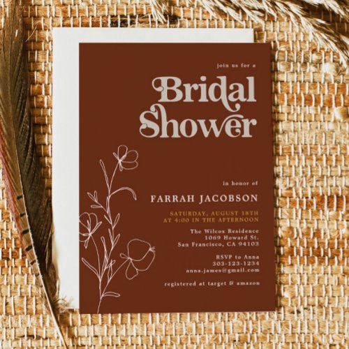 FARRAH Retro 70s Rust Mustard Bridal Shower Invitation