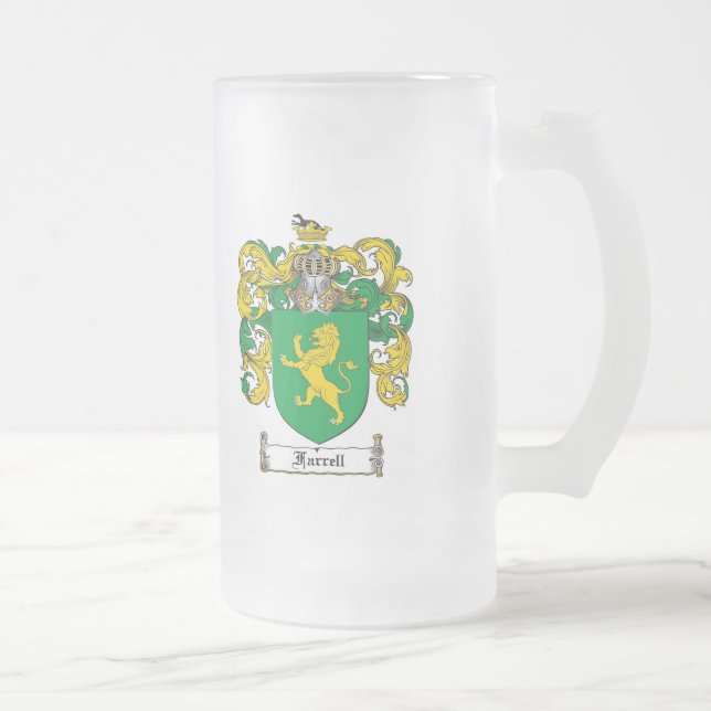 FARRELL FAMILY CREST -  FARRELL COAT OF ARMS FROSTED GLASS BEER MUG (Right)