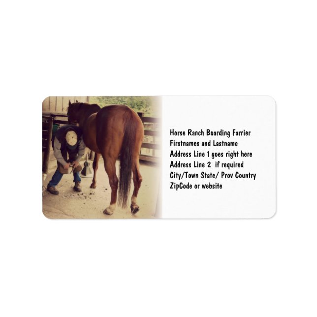 Farrier - Beautiful Horse Photo Hoof Trim Label (Front)