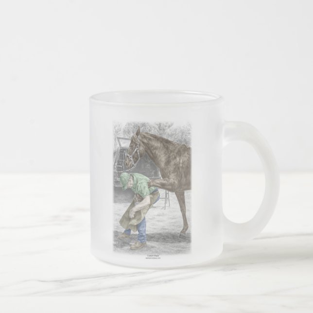 Farrier Blacksmith Shoeing Horse Frosted Glass Coffee Mug (Right)