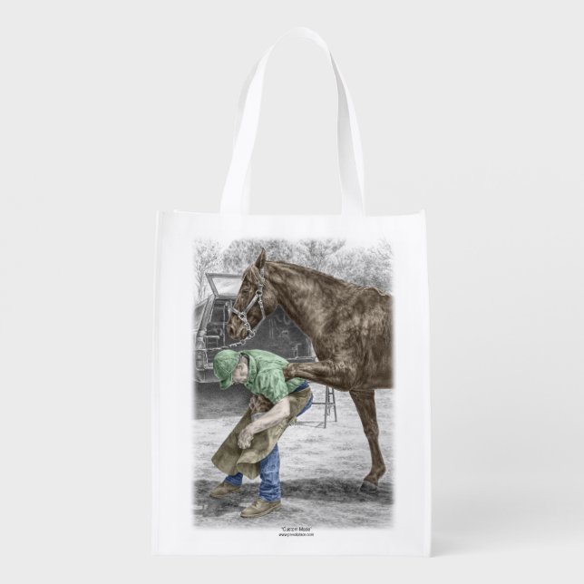 Farrier Blacksmith Shoeing Horse Grocery Bag (Back)
