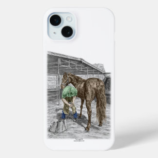 Farrier Blacksmith Trimming Horse Hoof iPhone 15 Plus Case