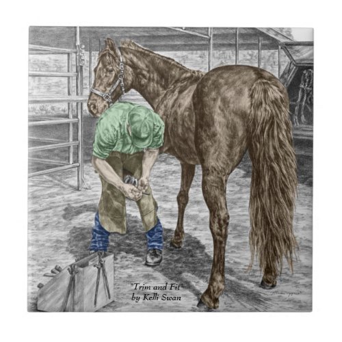 Farrier Blacksmith Trimming Horse Hoof Ceramic Tile