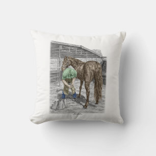 Farrier Blacksmith Trimming Horse Hoof Throw Pillow