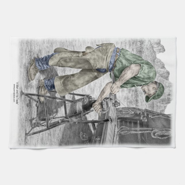 Farrier Blacksmith Using Anvil Kitchen Towel (Horizontal)