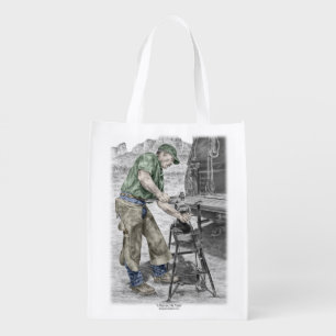 Farrier Blacksmith Using Anvil Reusable Grocery Bag