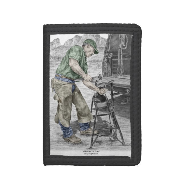 Farrier Blacksmith Using Anvil Tri-fold Wallet (Front Vertical)