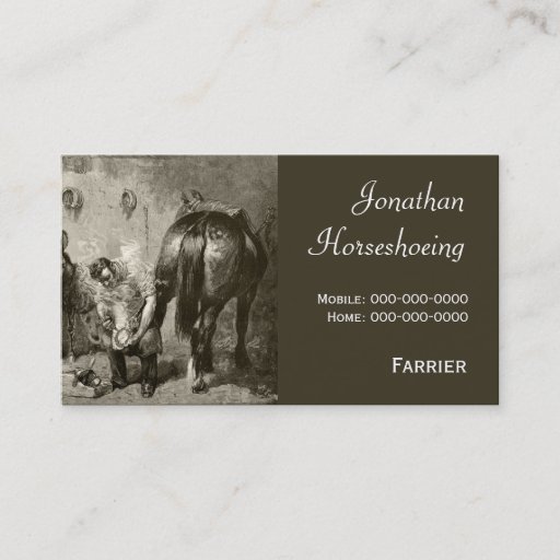 Customizable Farrier shoeing a horse business card