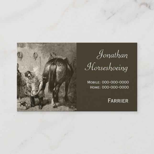 Farrier fitting a hot shoe business card (Front)