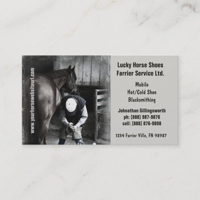 Farrier - Horseshoe Horse Hoof Services. Business Card