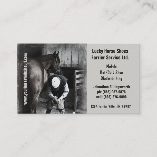 Farrier - Horseshoe Horse Hoof Services. Business Card (Front)