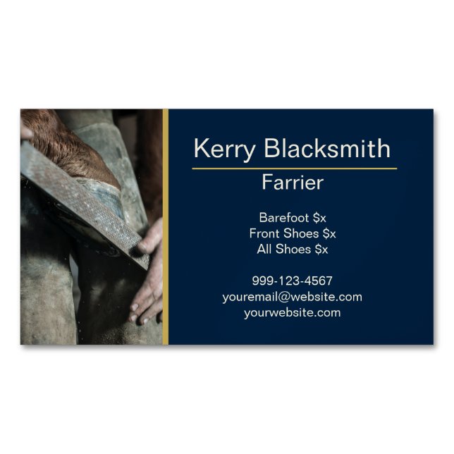 Farrier Horseshoeing and Trim Business Card Magnet (Front)