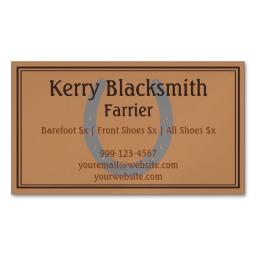 Farrier Horseshoeing and Trim _ Light Leather Business Card Magnet