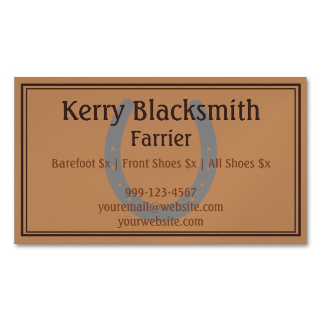 Farrier Horseshoeing and Trim - Light Leather Business Card Magnet (Front)