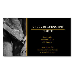 Farrier - Horseshoeing + Barefoot Trim, Black+Gold Business Card Magnet