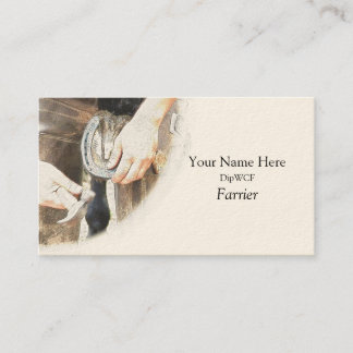 Farrier nailing a horseshoe business card