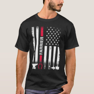 Farrier USA Flag Horseshoe Hoof Trimming Equine Sh T-Shirt