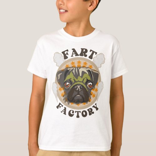 Fart factory funny pug vintage T_Shirt