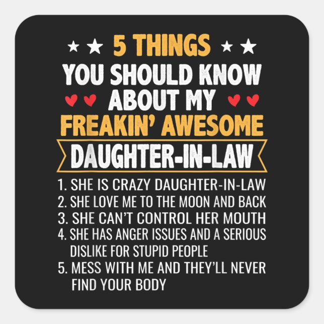 Farther And Mother In Law   From Daughter In Law Square Sticker (Front)