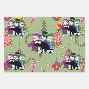 Farting Christmas Snowmen Pattern Wrapping Paper Sheets