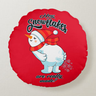 Farting Snowman How Snowflakes Are Really Made Round Pillow