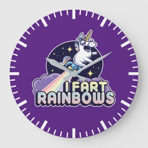 Farting Unicorn _ Funny Unicorn _ I Fart Rainbows Large Clock