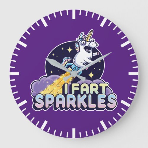 Farting Unicorn _ Funny Unicorn _ I Fart Sparkles  Large Clock