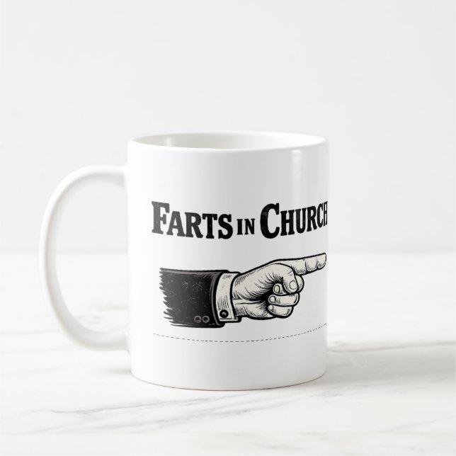 Farts in church funny mug (Left)