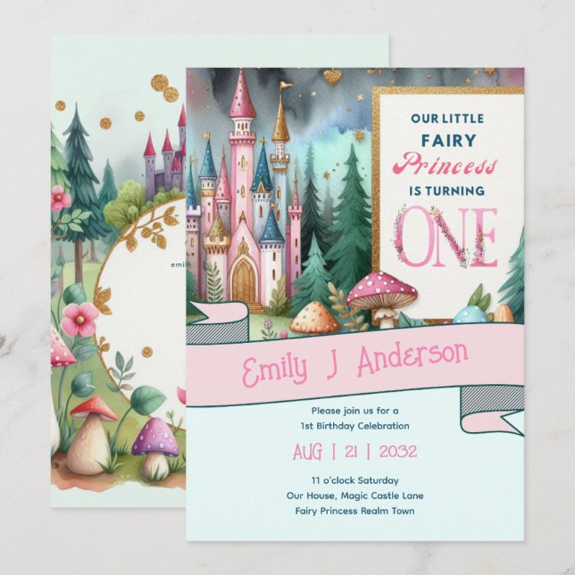Farty Princess 1st Birthday Fairycore Fairytale Invitation (Front/Back)