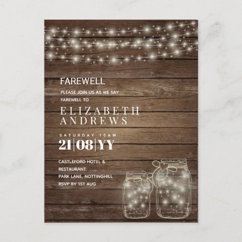 Farwell Rustic Mason Jars Lights Goodbye Budget Holiday Postcard