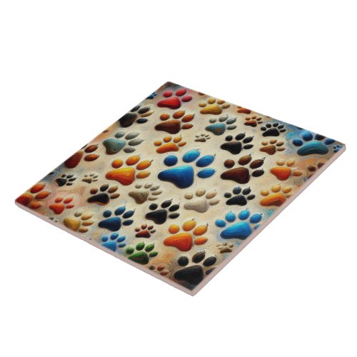 fascinated by canine dog paw print with passion ceramic tile